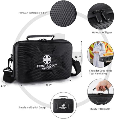 Gevoke 410 Piece Waterproof Hard Shell First Aid Kit, Black | For Home, Car, Travel, Camping, Truck, Hiking, Sports, Office, Vehicle & Outdoor, Emergency Medical Kits - color: Black