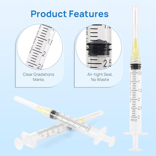 JMU 100 Pcs Dental Irrigation Syringes 3cc with 27G - size: 3ML 27G