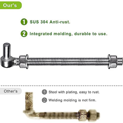 Insaga M16x 10'' J-Bolt Gate Hinge, 304 Stainless Steel J-Bolt Post Hinge for Farm Gate, 5/8" Male Pin J-Bolt Hinge for Chain Link Fence Gate, Gate Hinges for Metal Gates (4Pcs) - color: M16-10''-4PCS