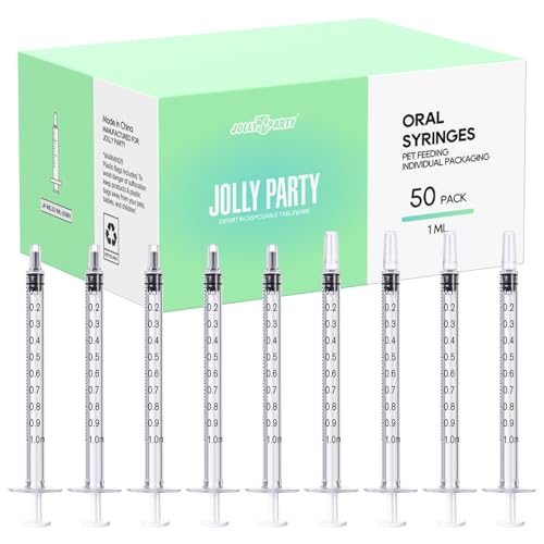 JOLLY PARTY 50Pack 1ml Syringes with Caps 1cc Small Oral Syringe Needleless - style: 1ml