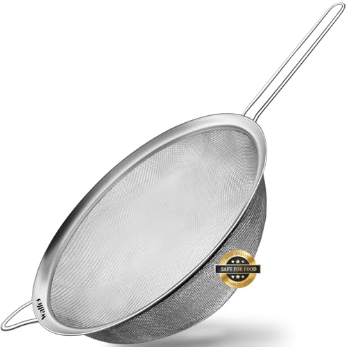 Walfos 9.35 Inch Large Fine Mesh Strainer, Stainless Steel 30 Mesh Sieve with Sturdy Handle, Kitchen Food Strainers Sifters for Rice, Quinoa, Pasta, Fruits, Vegetables, etc. - style: 9.35" Extra Large Strainer