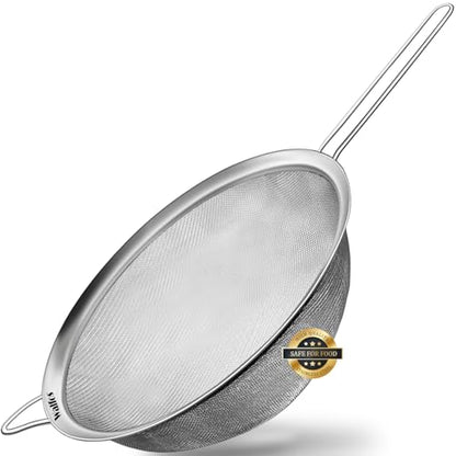 Walfos 9.35 Inch Large Fine Mesh Strainer, Stainless Steel 30 Mesh Sieve with Sturdy Handle, Kitchen Food Strainers Sifters for Rice, Quinoa, Pasta, Fruits, Vegetables, etc. - style: 9.35" Extra Large Strainer