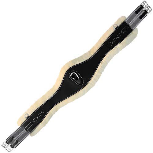 Exion Over Lay Girth with Snap and Sheep Skin Lining/Grey Elastic with White Lines | 110 cm / 44 inches/Sheep Skin Padding