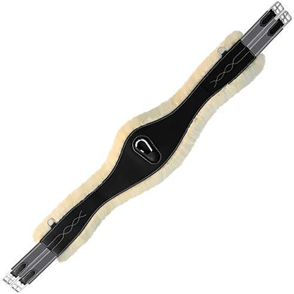Exion Over Lay Girth with Snap and Sheep Skin Lining/Grey Elastic with White Lines | 110 cm / 44 inches/Sheep Skin Padding