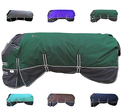 Majestic Ally 600 D Ripstop Nylon Horse Turnout Blanket, Waterproof, Heavyweight, Rain and Weather Resistant, 250 GSM (Hunter Green Black, 76 - Inch) - color: Hunter Green Black, size: 76 - Inch