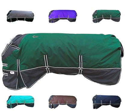 Majestic Ally 600 D Ripstop Nylon Horse Turnout Blanket, Waterproof, Heavyweight, Rain and Weather Resistant, 250 GSM (Hunter Green Black, 76 - Inch) - color: Hunter Green Black, size: 76 - Inch