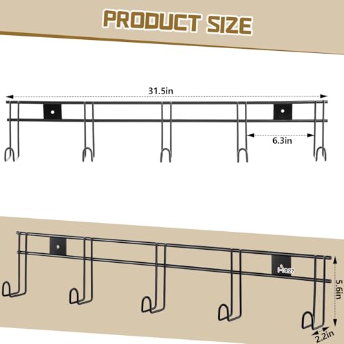 Yaocom 5 Hook 2 Pcs Bridle Hooks Tack Room Metal Wall Hangers Rack, Black - style: 5 Hook