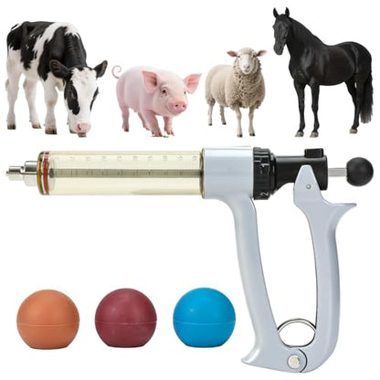 50ml Semi-Auto Repeating Livestock Syringe Gun, 5 Dose Settings - color: Silver Gray50ML-B