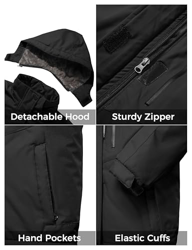 ZSHOW Girls' Ski Jacket Waterproof Fleece Raincoat Windproof Winter Coat - color: Black, size: 8