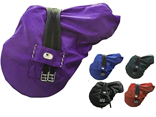 Majestic Ally Nylon Waterproof Fleece Lined Ride On English Saddle Cover-Multiple Color (Purple) - color: Purple