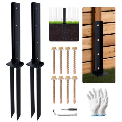 Fence Post Repair Kit, Heavy Duty Steel Ground Spike for Wooden Fence Post Repairing Tilted/Broken Wood Posts (32''H 2 Pack) - size: 32''H 2 Pack