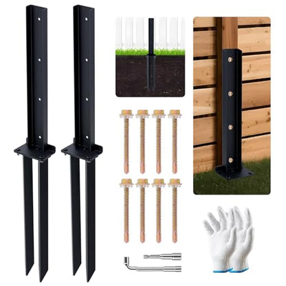 Fence Post Repair Kit, Heavy Duty Steel Ground Spike for Wooden Fence Post Repairing Tilted/Broken Wood Posts (32''H 2 Pack) - size: 32''H 2 Pack