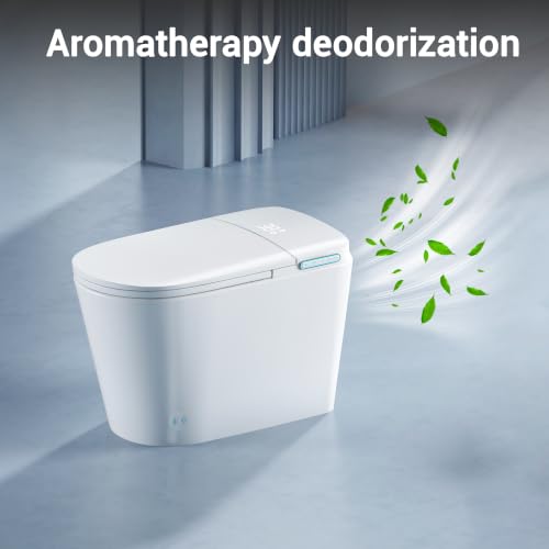 Smart Bidet Toilet w/Tank Heated Seat Cleaner Tablets Auto Flush/Lid&Seat | Foot Sensor UV-C light Electric Modern One Piece Toilet with Dryer LED Display Siphon Flush 1.28 GPF MAP 1000g - color: Bone White