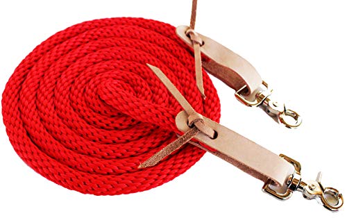 CHALLENGER Horse Roping Western Barrel Split Reins Nylon Braided 8 Ft. Black Orange Tack 607136 - color: Red