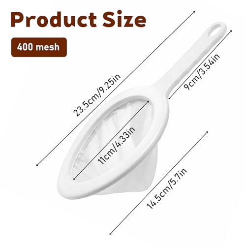Ultra-Fine Nylon Mesh Strainer 5.51 Inch, Kitchen Food Yogurt Mesh Sieve, Plastic Sieve Fine Mesh with Handle, Mini Brine Shrimp Separation for Filtering Juice Milk Soy Coffee Honey Wine (400 mesh)