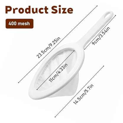 Ultra-Fine Nylon Mesh Strainer 5.51 Inch, Kitchen Food Yogurt Mesh Sieve, Plastic Sieve Fine Mesh with Handle, Mini Brine Shrimp Separation for Filtering Juice Milk Soy Coffee Honey Wine (400 mesh)