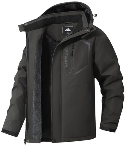 Men's Mountain Ski Jacket Winter Snow Coats Waterproof Warm Fleece Lining Jacket Parka with Hooded - color: Dark Gray, size: Medium