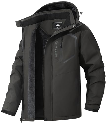 Men's Mountain Ski Jacket Winter Snow Coats Waterproof Warm Fleece Lining Jacket Parka with Hooded - color: Dark Gray, size: Small