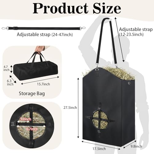 3 Pcs Hay Bags for Goats, 27.5" x 17.5" x 9.8" Hay Feeder, Plastic Buckle - color: 3 Pcs with storage bag