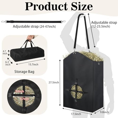 3 Pcs Hay Bags for Goats, 27.5" x 17.5" x 9.8" Hay Feeder, Plastic Buckle - color: 3 Pcs with storage bag