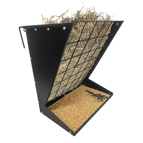 Hay Feeder for Goats, 2 in 1 Wall Mount Hay Rack Goat Feeder - color: black