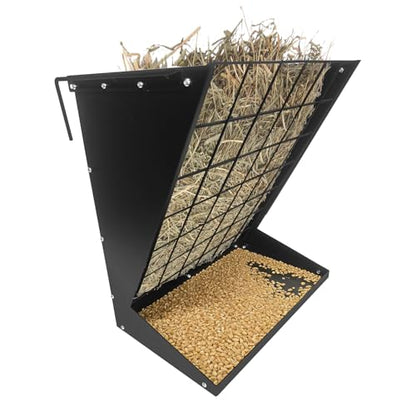 Hay Feeder for Goats, 2 in 1 Wall Mount Hay Rack Goat Feeder - color: black
