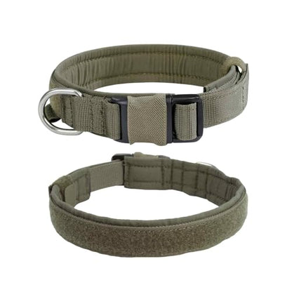 EXCELLENT ELITE SPANKER Tactical Nylon Padded Medium Dog Collar Adjustable | Heavy Duty Military Pet Collar Soft & Lightweight Quick-Release Buckle No-Choke for Medium and Large Breeds with Patches - color: Ranger Green, size: S-(13.2"-17.5")