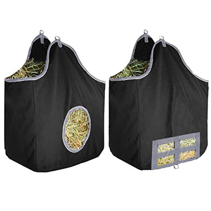 Derby Originals Large 24 OZ Canvas Horse Hay Bag 2 Sided Combo Design X Wide Gusset and 6 Month Warranty - color: Black/Grey