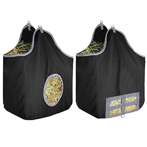 Derby Originals Large 24 OZ Canvas Horse Hay Bag 2 Sided Combo Design X Wide Gusset and 6 Month Warranty - color: Black/Grey