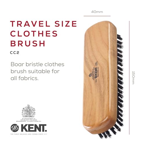 Kent CC2 Finest 100% Handcrafted Clothes Brush: Black Boar Bristle & Nylon Mix with Cherrywood Handle - Travel-Size Lint/Fuzz Remover for Cashmere, Wool, Silk; Suede Brush & Pet Hair Lint Roller - style: CC2