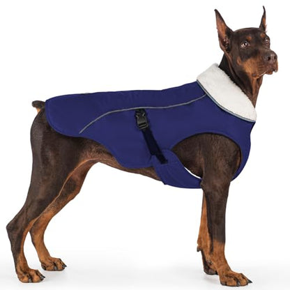 EMUST Dog Winter Coat, Waterproof Fleece Dog Jacket Winter for Large Dogs - color: Blue, size: Large