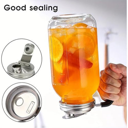 2PCS Mason Jar Drinking Lids,Stainless Steel Wide Mouth Mason Jar Sip Lid Accessories,Anticracking Leak Proof Seal Flip Cap Cover Airtight Accessories for Drink (Regular Mouth with Handle) - style: Regular Mouth with Handle
