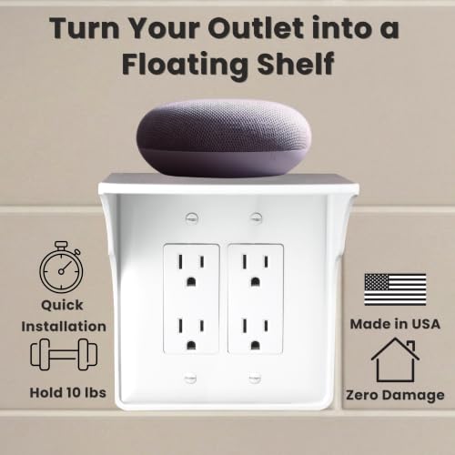 Power Perch Double Outlet Shelf, Renter Friendly Shelves, 2-Pack White - color: White, size: Double Outlet 2 Pack