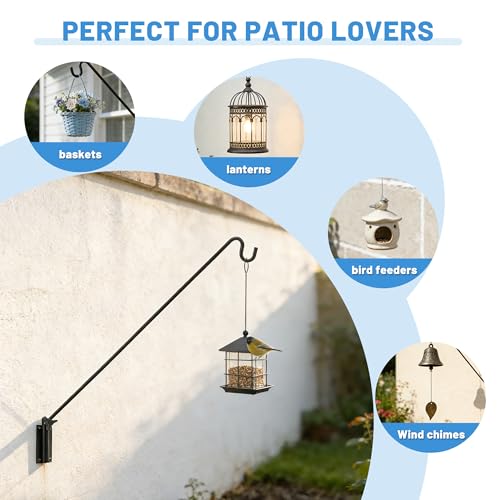 ERYTLLY Extended Reach Deck Hook Wall Pole Wall Mounted, Extensible and Adjustable 28 inch to 43 inch Bracket for Hanging Bird Feeder,Plants,Wind Chimes,Lanterns - size: Wall Pole - Adjustable Length - 1 Pack