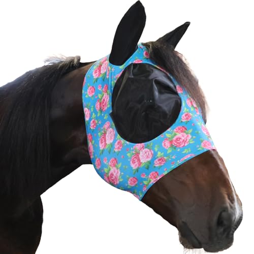 Roses Stretchable Forelock Fly Mask with Ears and Zipper Chin - size: Horse