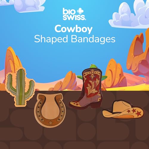 BioSwiss Bandages, Cowboy Shaped Self Adhesive Bandage Set, Latex Free, Sterile Wound Care, 50 Count - color: Cowboy, size: 50-Count Tin