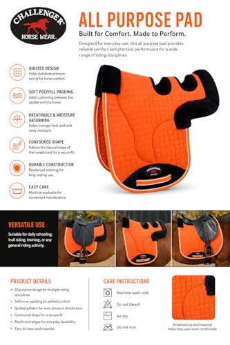 Horse Contoured Fleece Lined Quilted English Saddle Pad Black 72153 - color: Orange