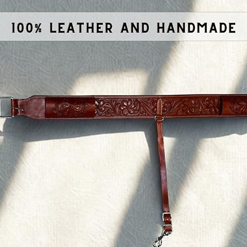 Hulara Western Carved Leather Rear Flank Back Saddle Girth Cinch Belt with Bucking Strap Comfytack |Premium Flank Cinch Belt Leather Horse Girth - color: Brown Flower