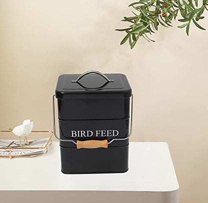 Morezi Bird Seed Storage Container Metal, 6 Lbs Airtight Bird Food Tin - color: Black