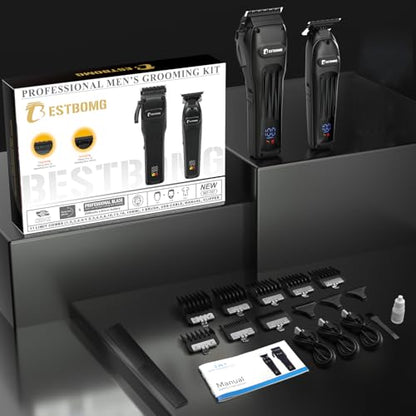 BESTBOMG® Professional Hair Clippers for Men, Clipper & Trimmer Set, Black - color: Black