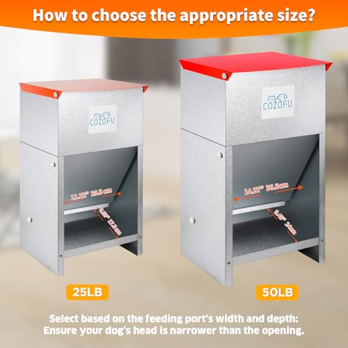 Dog Feeder Galvanized Metal Pet Food Auto Gravity Dispenser Dog 50lb - color: Deep Red(Feeder)