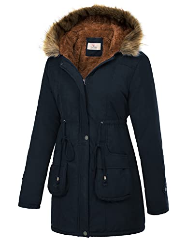 GRACE KARIN Women's Winter Coats Fleece Parkas Anoraks Hooded Military Jacket Coats - color: Dark Blue, size: Small