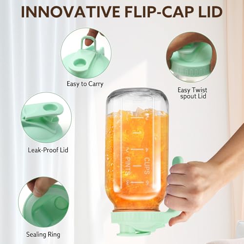 Mihlapi 32 oz Breast Milk Pitcher, 1 Quart Glass Mason Jar with Lid - color: Green, size: 32 Ounces
