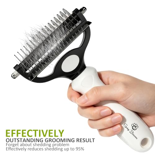 Spring Blossoms-2 in 1 Professional Grooming Rake for Cats & Dogs-Dematting Comb for Easy Mats & Tangles Removing,Pet Brush Safe No More Nasty Shedding and Flying Hair (Cloud Dancer White) - color: Cloud Dancer White