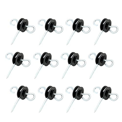 12 Pcs Farm Electric Fence Gate Handle Anchors, Black | Wood Post Screw-in, Electric Fence Insulator