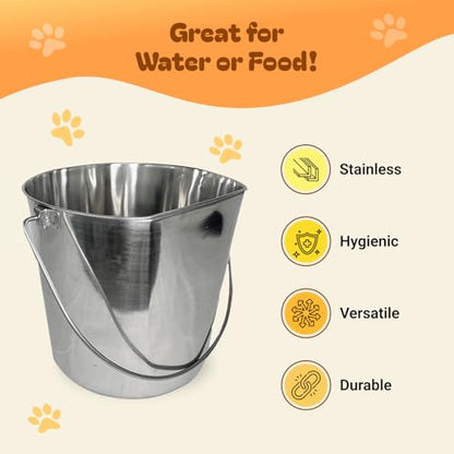 Advance PET Products 6 Quart Heavy Duty Stainless Steel Flat Side Bucket | Durable Food & Water Pail for Dogs, Cats, Kennels, Cages and Critter Crates | Multi-Purpose Bucket - size: 6 Quart - Not Hooked