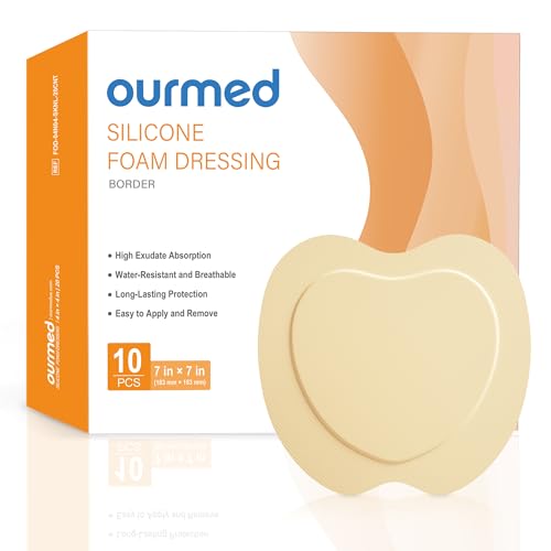 Ourmed Silicone Sacral Foam Dressings(7"x 7" - 10 Packs) with Tender Adhesive Border, Sterile Advanced Absorbent Bandage, Wound Care for Bed Sores, Pressure Ulcers - size: 7"x 7" (10 Packs)