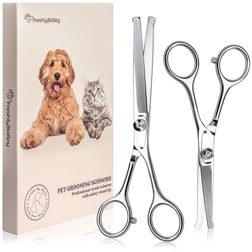Pet Grooming Scissors Set - Round Tip Shears for Dogs & Cats