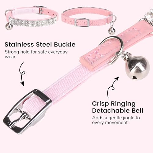 BINGPET Diamond Cat Collar with Bell,Adjustable Kitten Collar,Pink - color: Pink(Rhinestones), size: Neck Girth 8"-10"