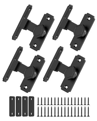 90 Degree Barn Door Lock, Rustproof Sliding Gate Latch, Black 4Pcs - color: Black-4PCS